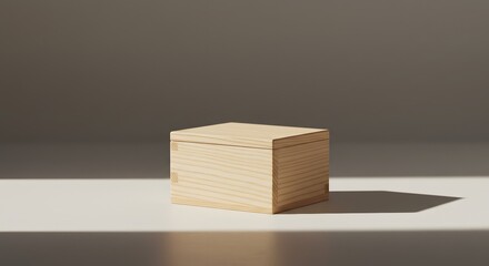 Simple Wooden Box on Light Background with Shadow