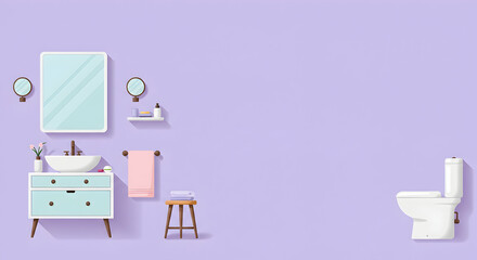 Fototapeta premium Modern Minimalist Bathroom Interior Design with Lavender Walls