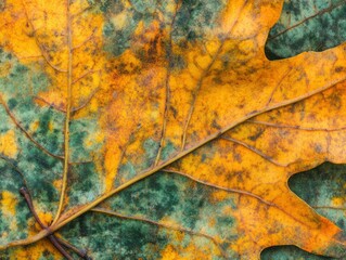 Autumn Leaf: A Study in Yellow and Teal Hues