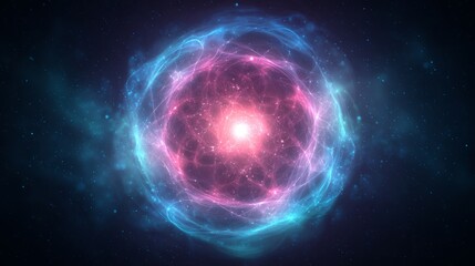 Obraz premium Neon cosmic vortex with glowing center, a surreal dance of pink and blue energy in deep space 