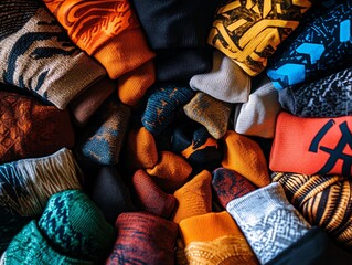 Colorful sports socks displayed in a circular formation retail store product photography indoor environment overhead view fashion concept
