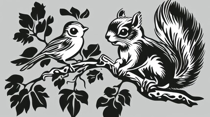 Obraz premium Woodland creatures on branch