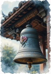 Fototapeta premium Ornate Asian Temple Bell with Floral Decoration