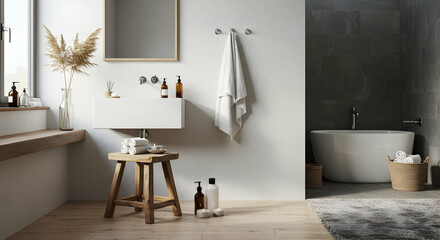 Modern Minimalist Bathroom with Natural Elements and Soft Colors