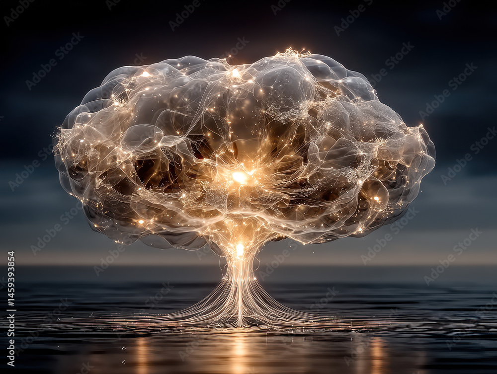 Poster surreal fusion of artificial intelligence and nuclear technology enhancing atomic energy efficiency