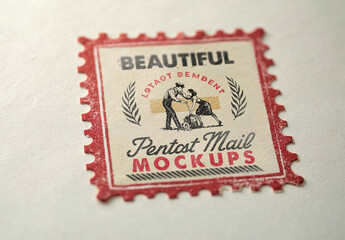 Vintage Postage Stamp Mockup with Blank Center on Paper