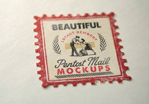 Vintage Postage Stamp Mockup with Blank Center on Paper