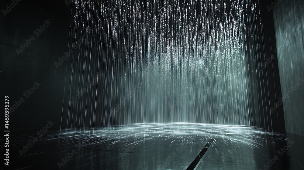 Poster abstract indoor rain installation creating a tranquil and calming space