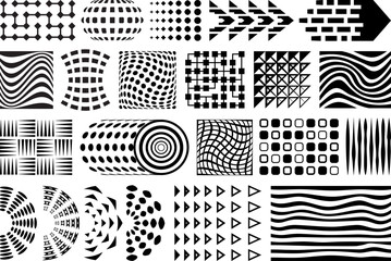 Abstract geometric graphic design elements. Shapes and dotted halftone patterns for your printing and design projects