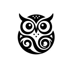 Stylized Owl Icon: Minimalist Black & White Design, Logo Concept