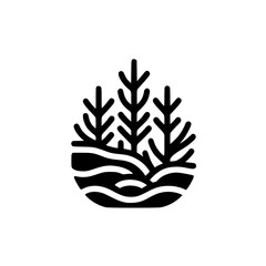 Minimalist Forest Landscape Icon - Black and White Symbol