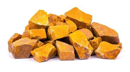Yellow orange rough stones pile irregular shapes construction material