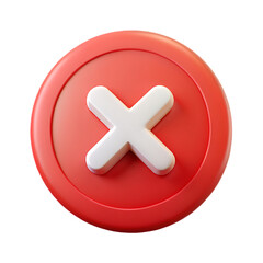 Obraz premium Red glossy round button with a white cross symbol, perfect for cancel or close web designs
