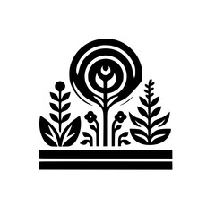 Minimalist Black & White Floral Garden Logo, Vector