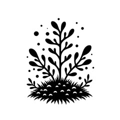 Black & White Abstract Plant Illustration, Minimalist Design