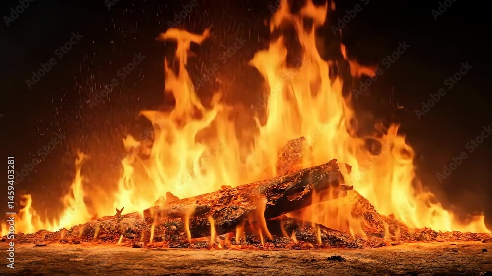 Poster mesmerizing inferno fiery logs consumed by intense flames and radiating heat in a captivating displa