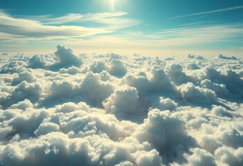 Vast, ethereal cloudscape; boundless sky above, open,  white