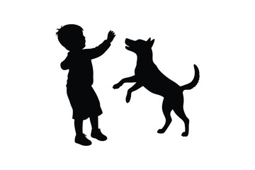 Silhouette art illustration of a child playing with dog.eps