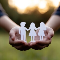 Hands holding paper family cutouts