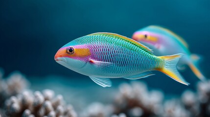 Fototapeta premium A couple of colorful fish swimming in the ocean