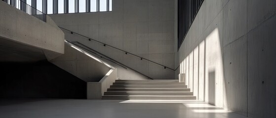 Modern concrete staircase with natural light and shadows