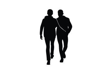 Silhouette art illustration of two best friends walking arm in arm.eps