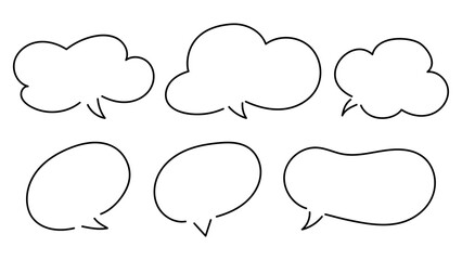 Line drawing speech bubbles set. Empty hand drawn outline speech bubbles.