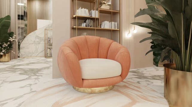 Elegant coral swivel chair in modern interior