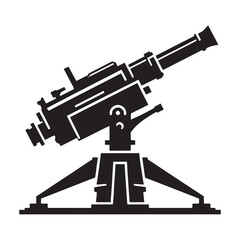 Refined Anti-Aircraft Gun silhouette, tactical design &ndash; Anti-Aircraft Gun illustration &ndash; Minimalist Anti-Aircraft Gun vector &ndash; Weapon silhouette

