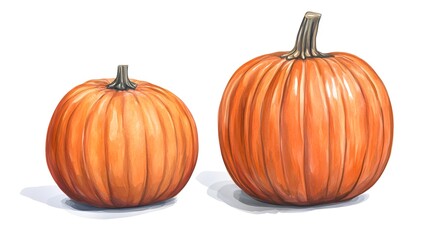 Obraz premium Two pumpkins of varying sizes, depicted in detailed illustration.