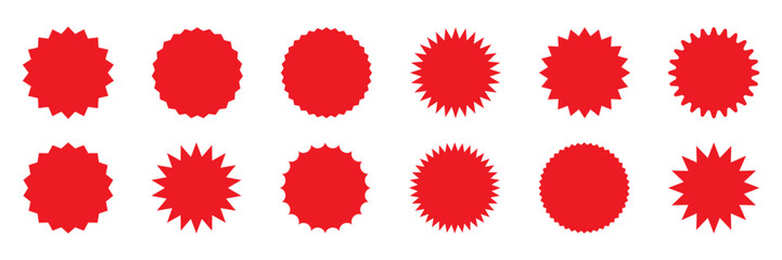 Set of red starburst, sunburst badges. Design elements - best for sale sticker, price tag, quality mark.