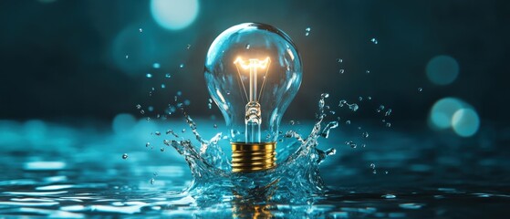 Illuminating Ideas: A Glowing Lightbulb Splashing into Turquoise Waters, Symbolizing Innovation and Fresh Perspectives.
