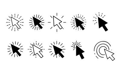 Black Mouse Cursor Click Icons Set