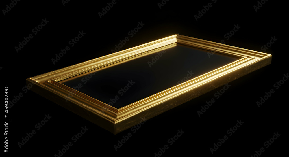 Aufkleber Elegant Gold Frame on Black Background - Empty Rectangular Border
