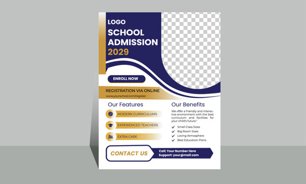  New Colorful Back to School Admission A4 Flyer Template for Kids Education.  Creative and Modern School Enrollment Poster Design for Children.