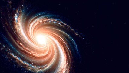 Obraz premium Cosmic vortex showcasing a mesmerizing spiral galaxy with a luminous core, swirling clouds of interstellar dust and gas, and a backdrop of distant stars creating a captivating celestial scene