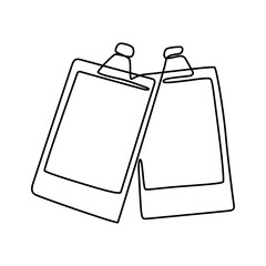 Polaroid photo line art. Line drawing of two polaroid pictures. Continuous one line drawing. Vector illustration with EDITABLE stroke. Isolated on transparent background.