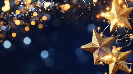 Golden Stars Sparkle on a Dark Blue Background