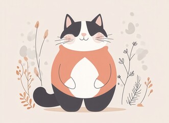 Obraz premium Cute chubby cat in pastel sportswear, flat vector illustration on beige background