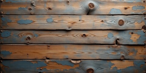 Peeling blue paint on wooden boards