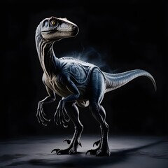 cinematic raptor dinosaur in dramatic lighting on a dark background