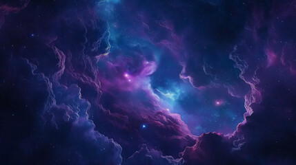 High-resolution galaxy background with vibrant nebula clouds, stars, and cosmic dust, deep blues and purples, dreamy and majestic