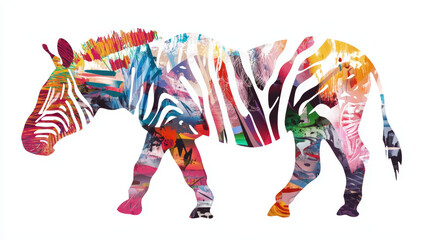 Fototapeta premium A colorful zebra silhouette with striking abstract brushstrokes, perfect for t-shirt designs.