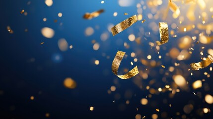 Falling gold confetti on blue