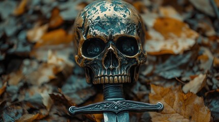 Ancient Skull and Sword: Autumnal Gothic Still Life
