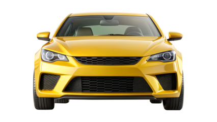 yellow car isolated on transparent white background, clipping path