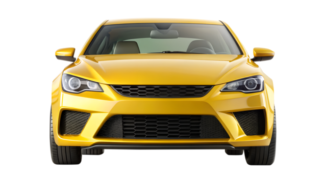 yellow car isolated on transparent white background, clipping path