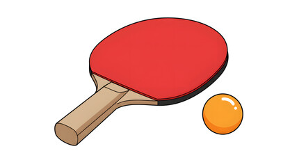 A red ping pong racket and ball, essential equipment for the fun table tennis sport