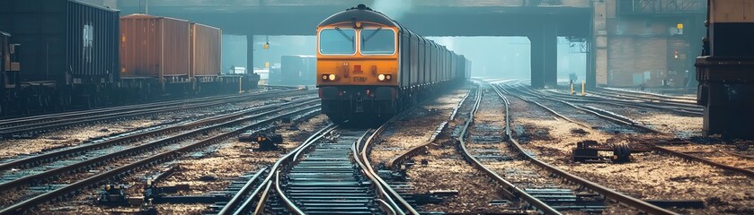 Obraz premium Railroad tracks leading to a cargo train.