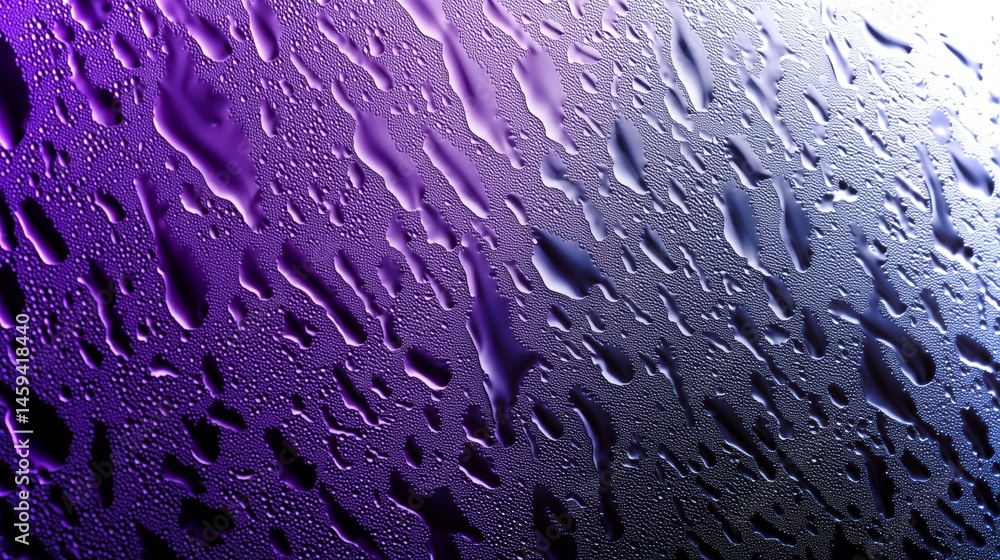 Poster moody purple backdrop with raindrops creating a textured surface for design projects